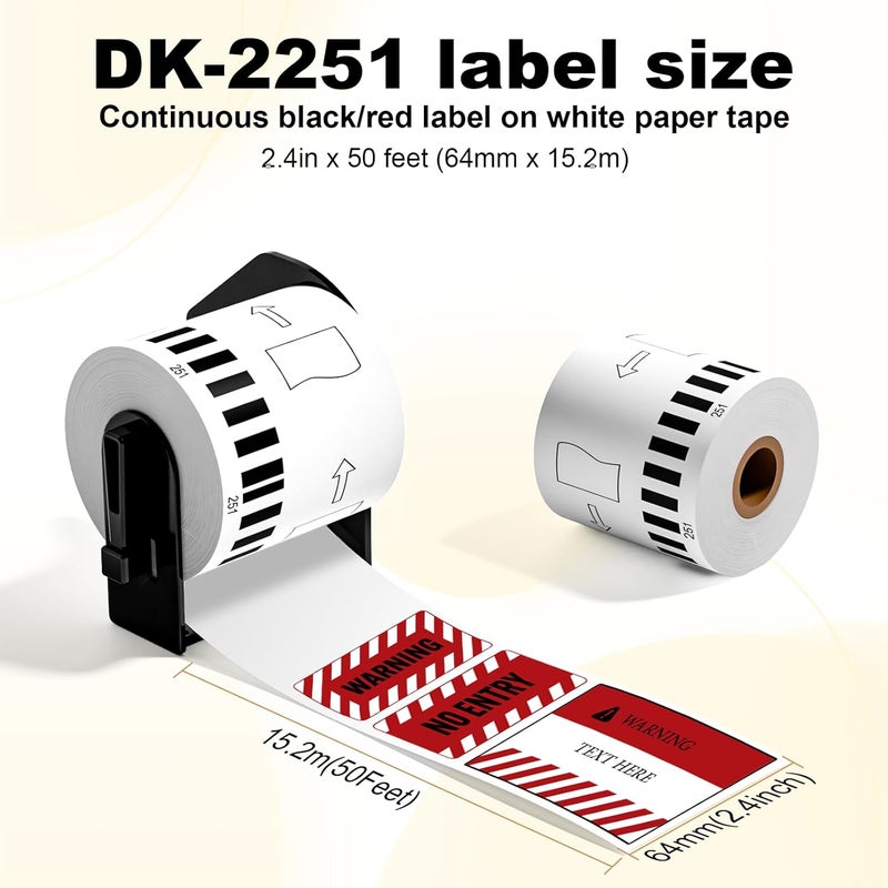 GreaTeam Replacement for Brother DK-2251 DK2251 Black/Red on White 62mm Continuous Length Labels, Compatible with Brother QL-800 QL-810W QL-820NWB, 2.4”x 50ft, 3 Rolls + 1 Refillable Cartridges - Image 3